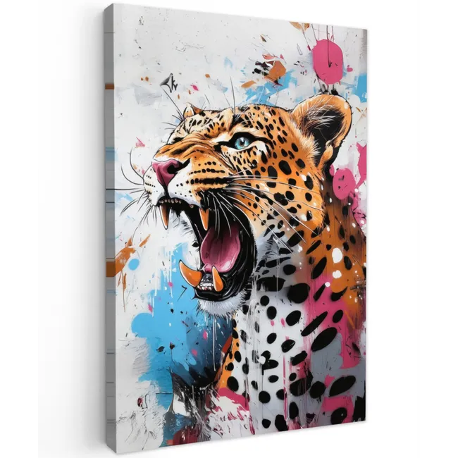 Abstract - Luipaard - Kleurrijk Tuinposter op houten frame 2 cm dik klein -3d