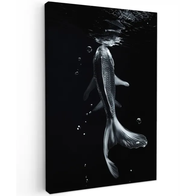 Koi - Vissen - Water - Zwart Tuinposter op houten frame 2 cm dik klein -3d