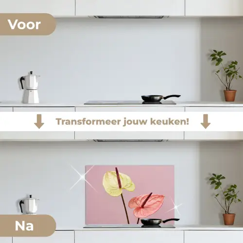 Bloemen - Anthuriums - Geel - Roze keuken achterwand spatscherm klein -voor_na_NL