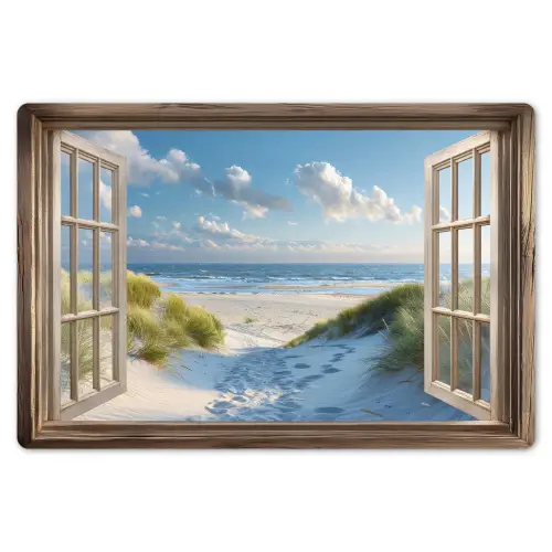 Doorkijk - Strand - Raam - Duinen - Zee Placemat vinyl groot -zzsfeer1_Kitchenyeah-website