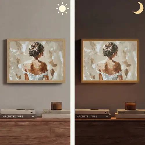 Vrouw - Verf - Abstract - Beige - Modern Light Box met batterij (Wandlamp) middel -sfeer3