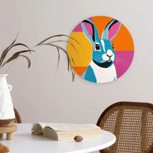 Haas - Kleurvakken - Oren - Roze Wandcirkel kunststof plaat 5mm dik klein -sfeer4
