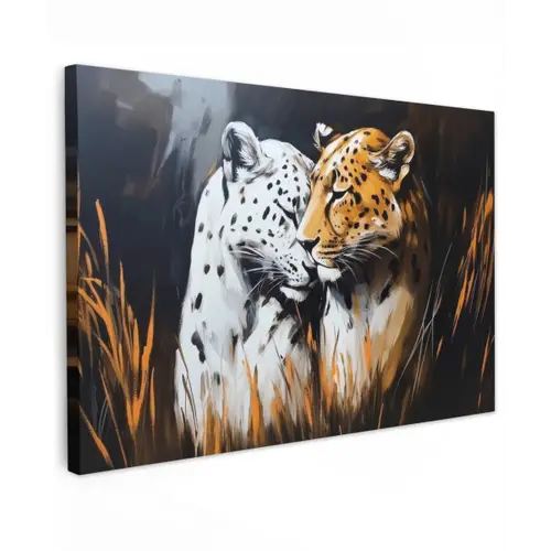 Luipaard - Oranje - Wit - Gras Tuinposter op houten frame 2 cm dik klein -3d