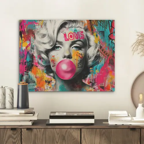 Vrouw - Kauwgom - Graffiti - Neonkleuren PET vilt klein -sfeer1