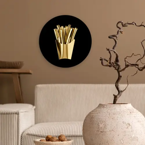 Friet - Goud - Chrome - Eten Wandcirkel kunststof plaat 5mm dik klein -sfeer1