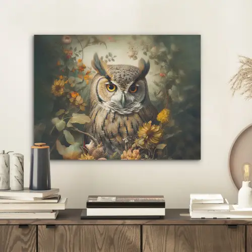 Uil - Vogels - Bloemen - Natuur PET vilt klein -sfeer1
