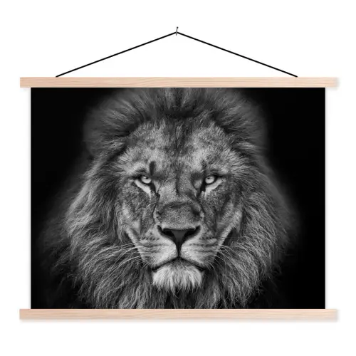 Dieren - Leeuw - Zwart - Wit - Portret textielposter latten blank klein -3d