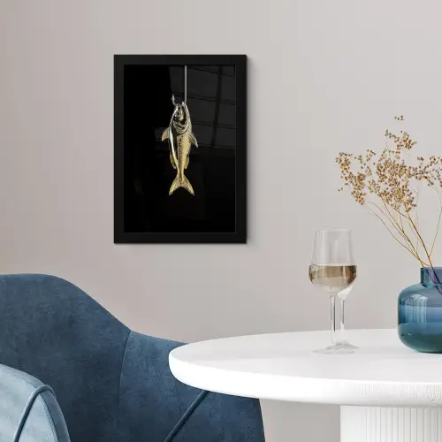 Goud - Vis - Haak - Zwart fotolijst zwart zonder passe partout klein -sfeer4
