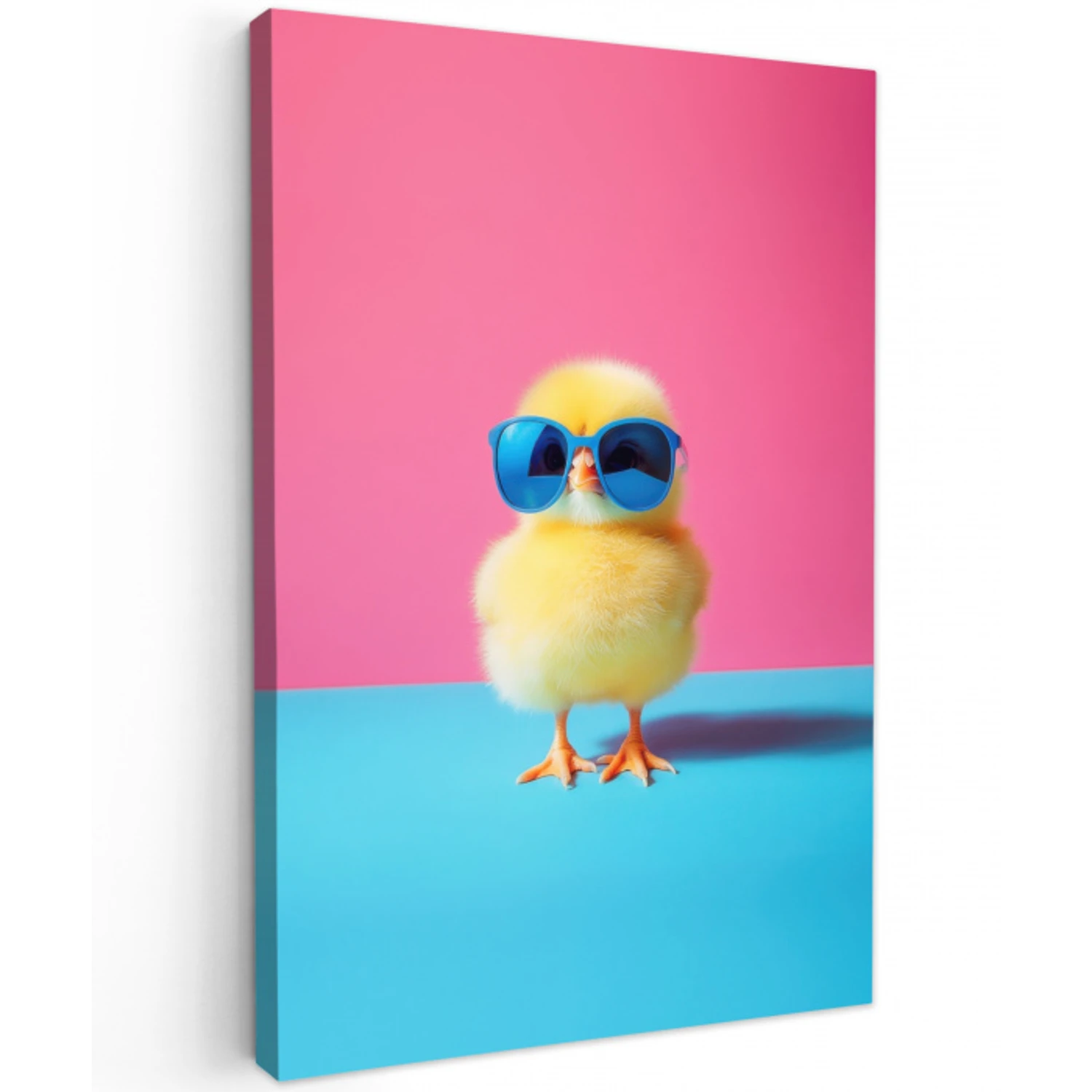 Kuiken - Zonnebril - Blauw Tuinposter op houten frame 2 cm dik middel -3d