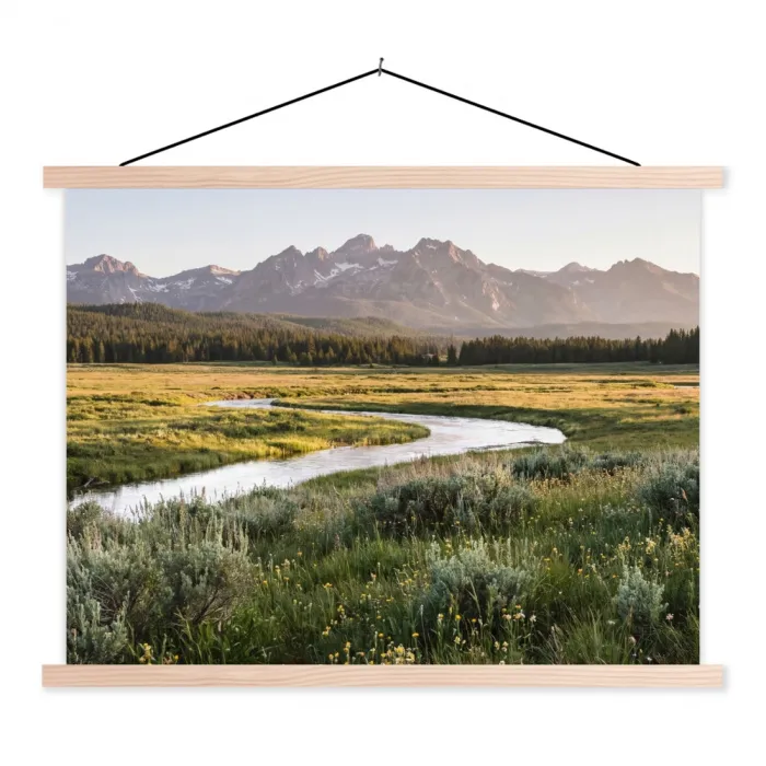 Berglandschap - Rivier - Bos textielposter latten blank klein -3d