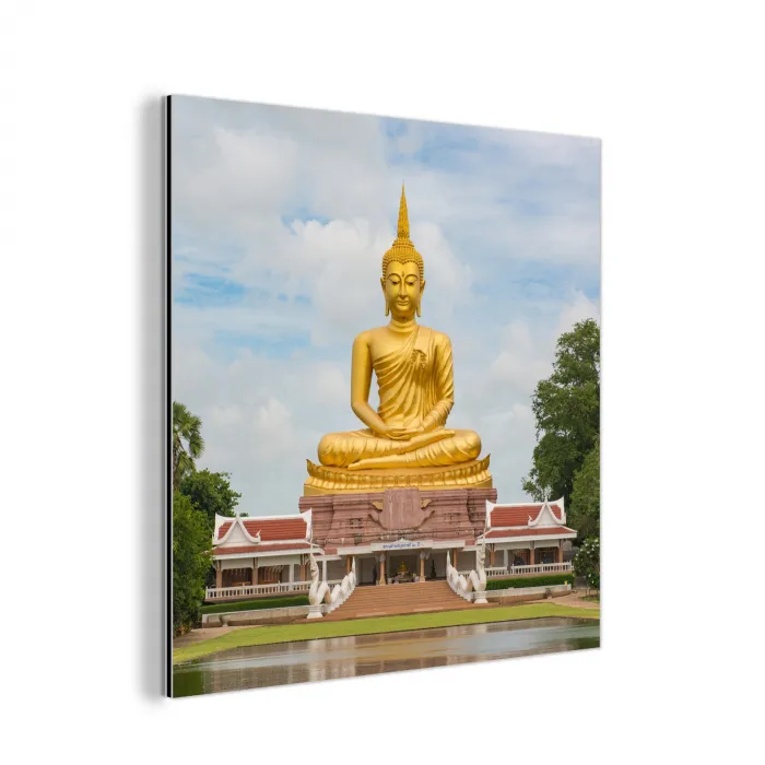 Boeddha - Buddha beeld - Goud - Religie aluminium wit klein -3d