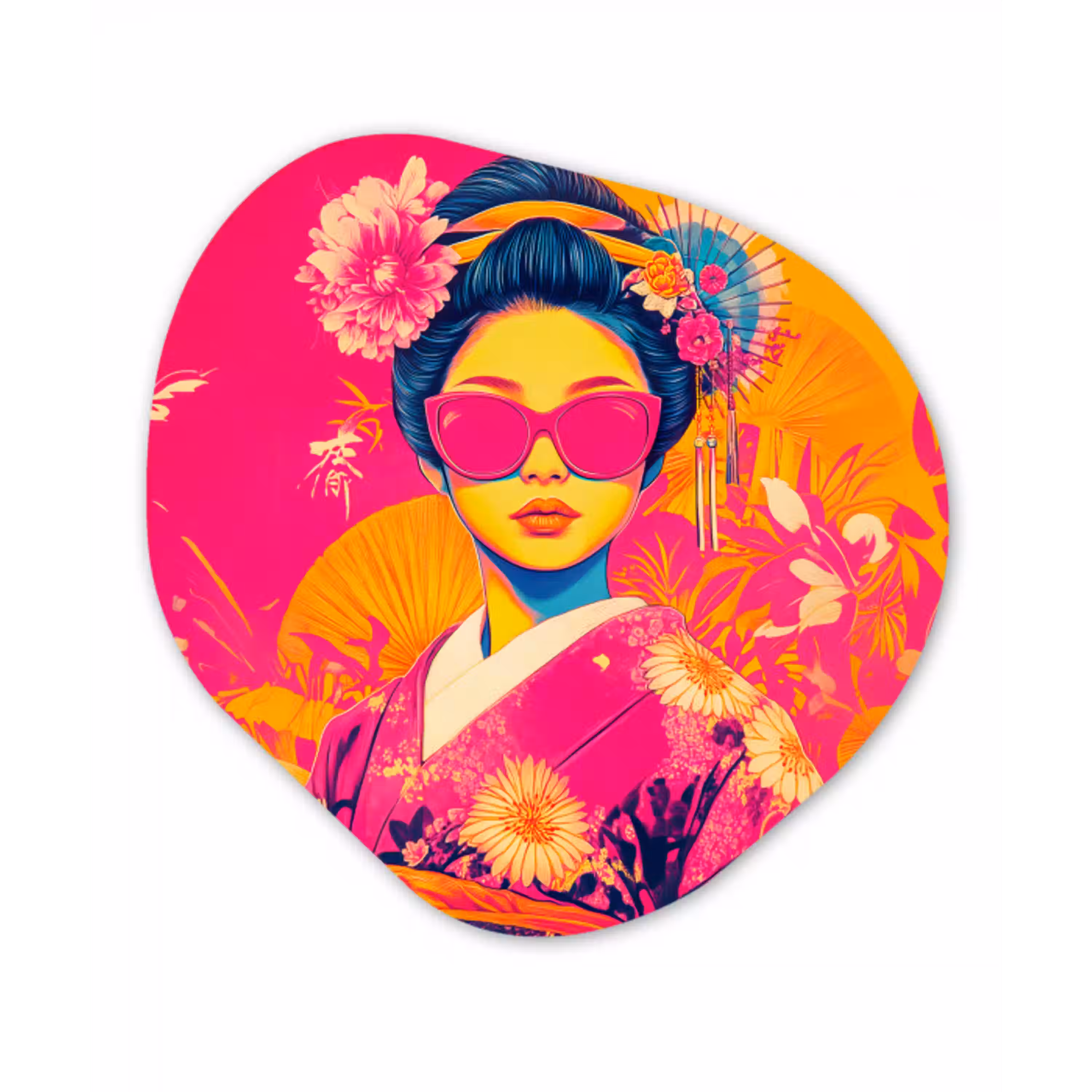 Vrouw - Zonnebril - Abstract - Oranje Wandcirkel Organisch Plexiglas middel -3d