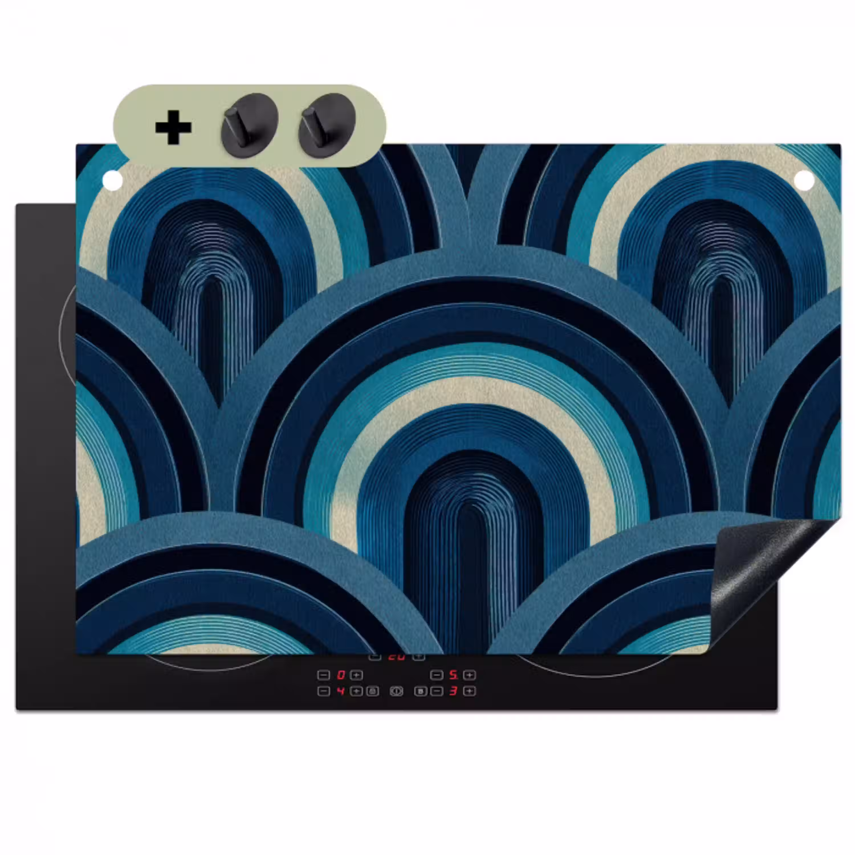 Bogen - Geometrisch - Patroon - Blauw - Retro Inductie beschemer met haakjes klein 777 -3d
