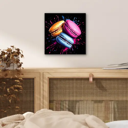 Macarons - Dessert - Graffiti - Kleurrijk - Roze - Blauw - Geel aluminium wit klein -sfeer3