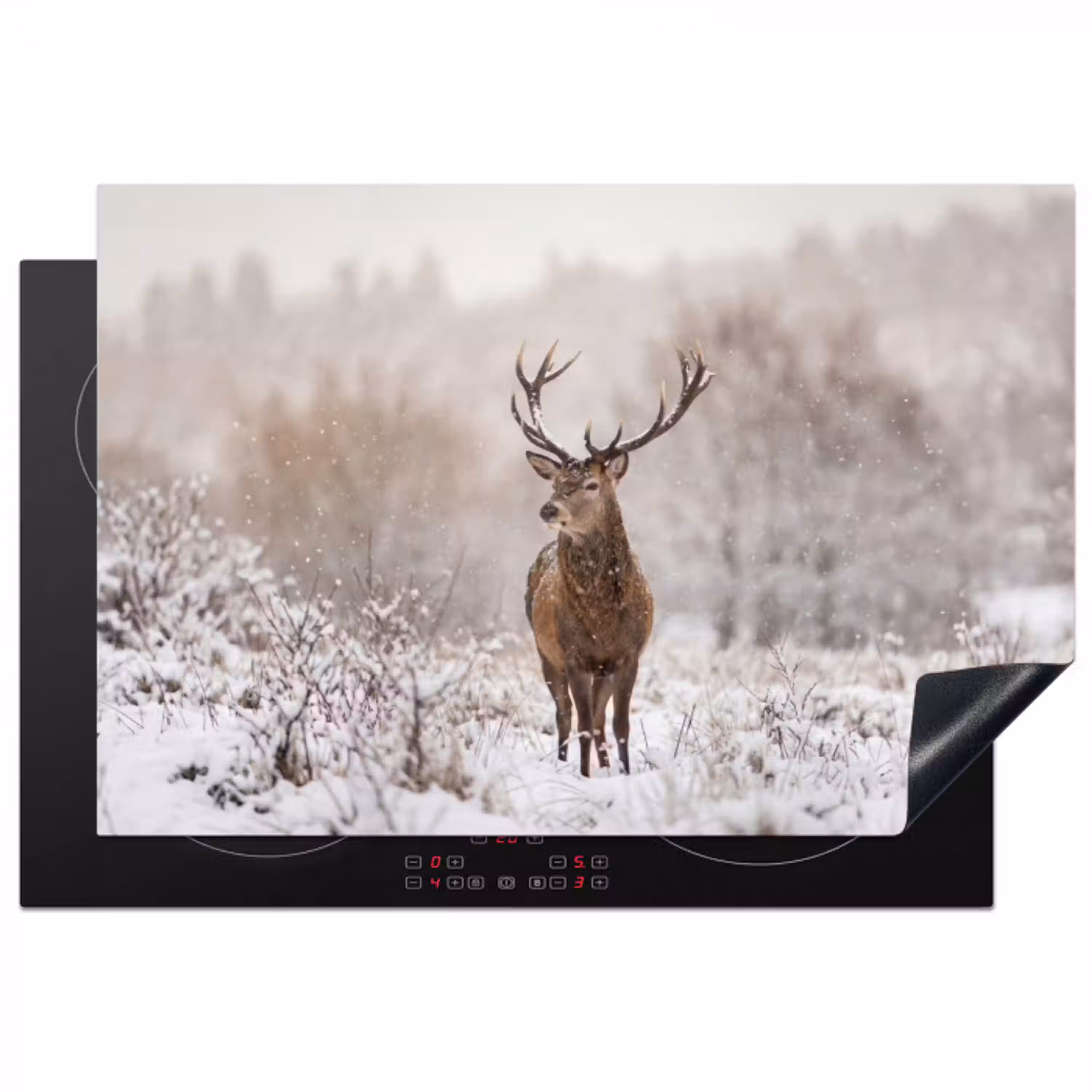 Edelhert - Bos - Sneeuw - Winter - Majestueus Inductie beschermer vinyl 3mm klein -3d