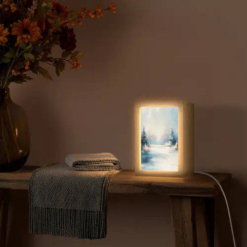 Bos - Winter - Natuur - Abstract - Sneeuw Light Box met kabel (Tafellamp) klein -sfeer4