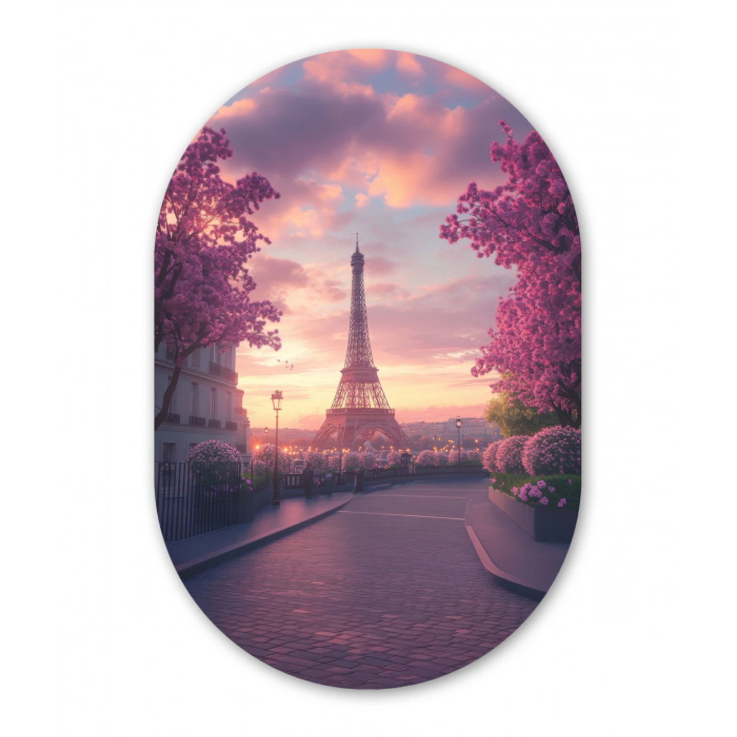 Eiffeltoren - Parijs - Roze Wandcirkel Ovaal Glas middel -3d