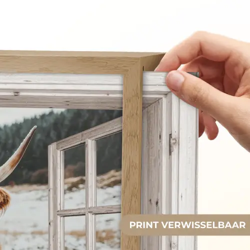Schotse Hooglander - Winterlandschap - Landelijk - Bergen - Doorkijk Light Box met batterij (Wandlamp) middel -USP_websiteprintNL