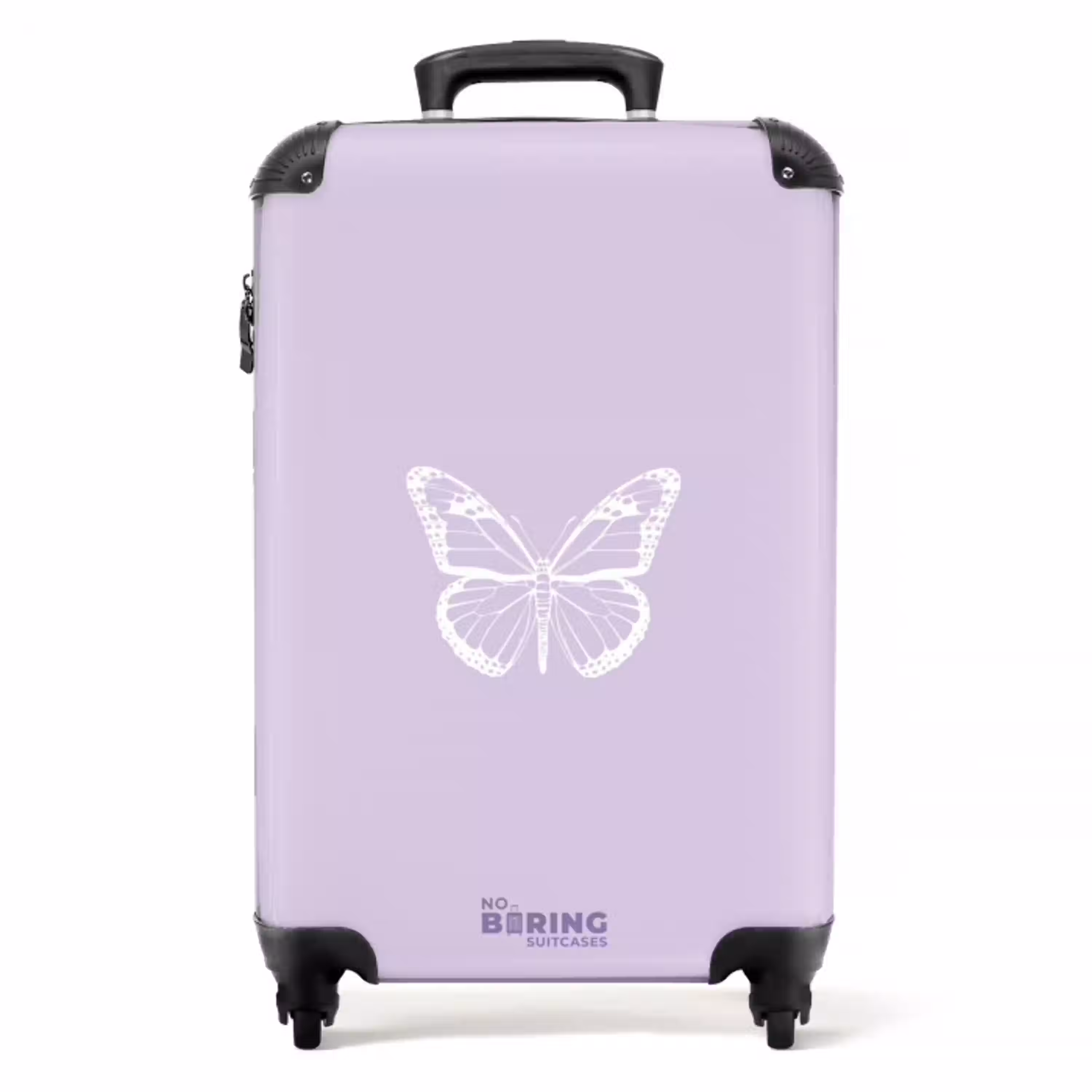 Paarse achtergrond met witte vlinder NBS - Handbagage koffer - Unisex middel -productfoto_recht