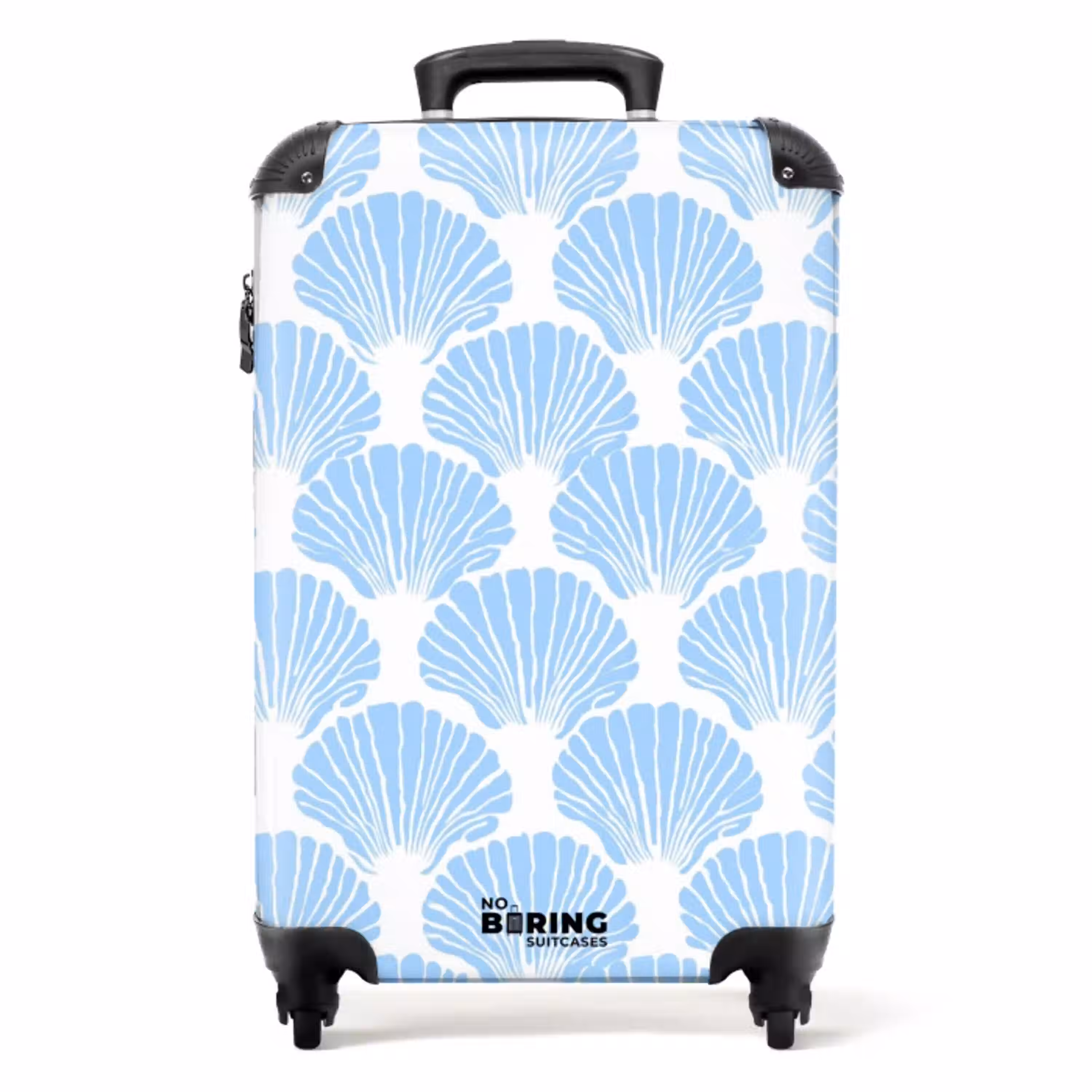 Blauw - Wit - Schelpen - Grafisch - Structuur NBS - Handbagage koffer - Volwassenen Unisex middel -productfoto_recht