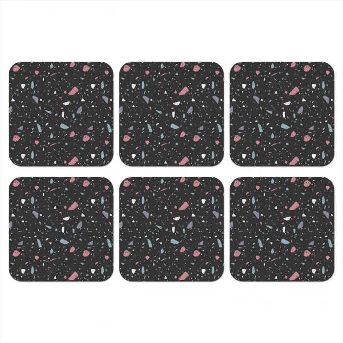 Terrazzo - Patroon - Zwart - Zacht onderzetter kurk middel 366 -3d