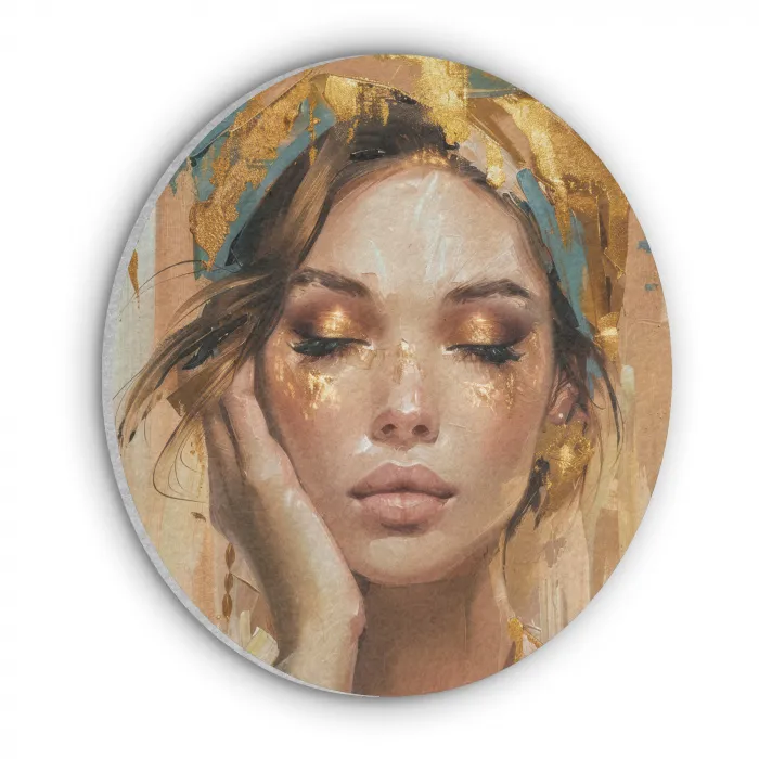 Vrouwen - Portret - Luxe - Goud Akoestische PET Vilt - Rond klein -3d