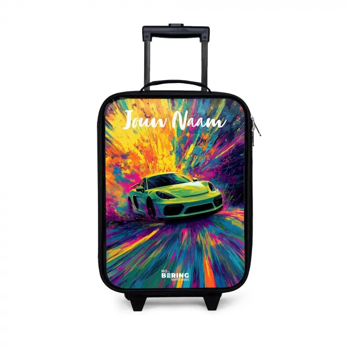 Sportauto - Groen - Verfstrepen - Kleuren Kinderkoffer - Zwart klein -3d
