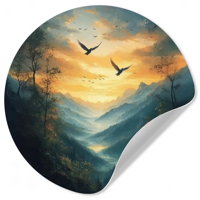 Vogels - Zon - Bomen - Groen Wandcirkel behangsticker klein -3d