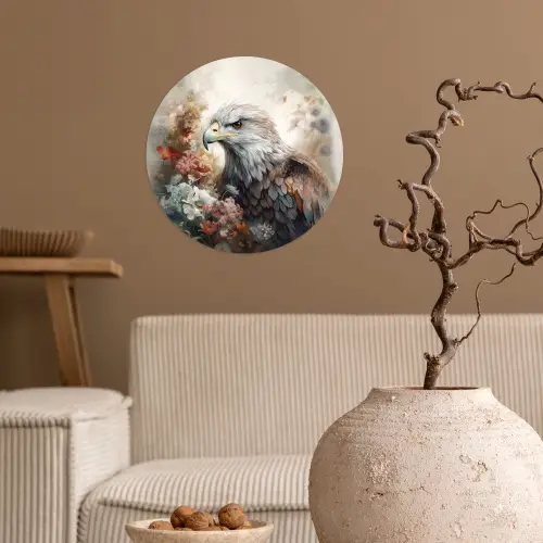 Arend - Adelaar - Vogel - Bloemen - Natuur Wandcirkel behangsticker klein -sfeer1