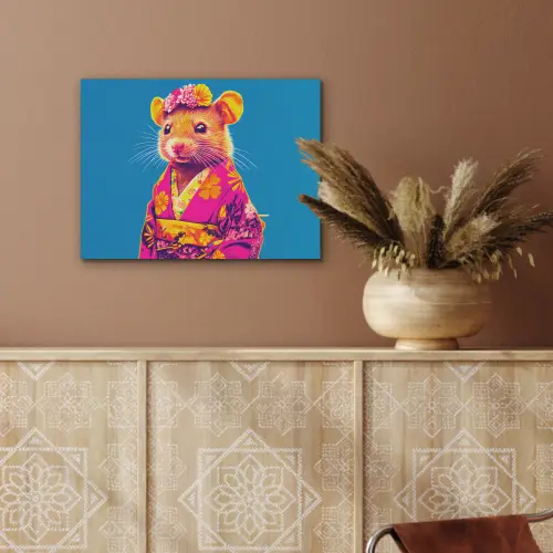 Muis - Kimono - Bloemen - Blauw PET vilt klein -sfeer4
