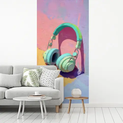 Koptelefoon - Mintgroen - Draad fotobehang vinyl groot -woonkamer