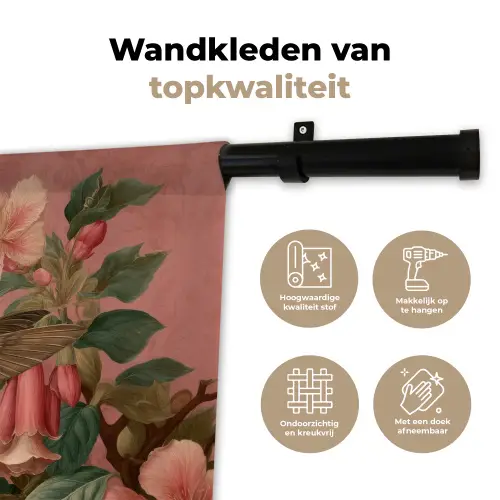 Kolibries - Bloemen - Groen - Roze Wandkleed katoen klein -sfeer2