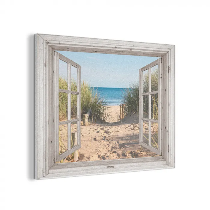 Doorkijk - Strand - Zee - Duinen - Zand - Water - Helmgras PET vilt klein -3d