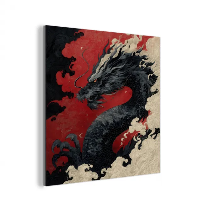 Zwarte draak - Rookwolken - Rood aluminium wit klein -3d