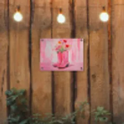 Roze - Bloemen - Cowboy tuinposter los doek klein -sfeer1