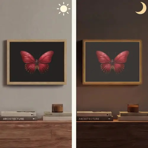 Vlinder - Rood - Minimalistisch Light Box met batterij (Wandlamp) middel -sfeer3