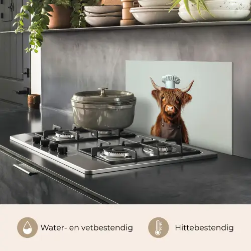 Schotse Hooglander - Bruin - Hoorns - Kokskleding keuken achterwand spatscherm klein -usp_NL