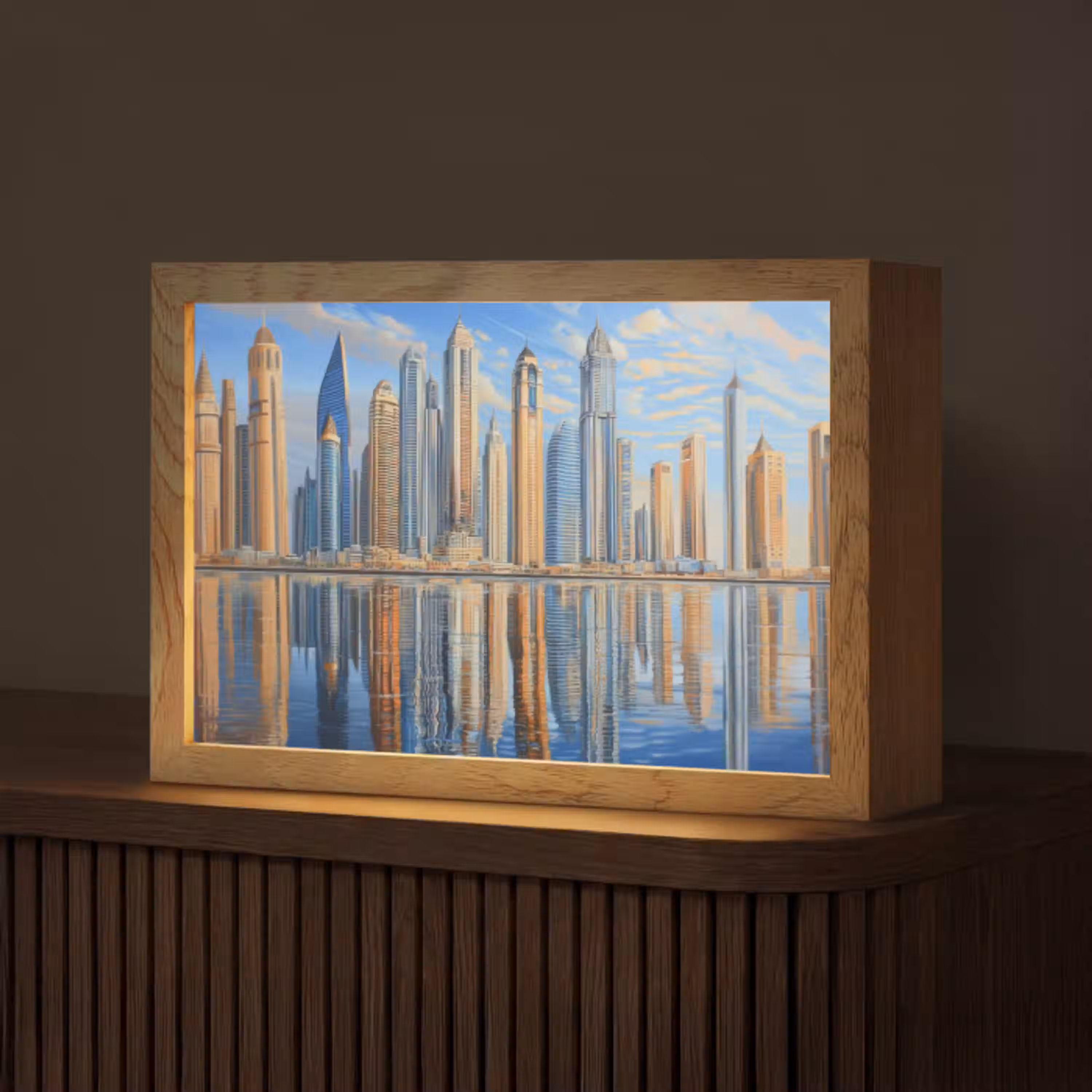 Skyline - Wolkenkrabbers - Water - Blauw Light Box met kabel (Tafellamp) klein -z3d_website