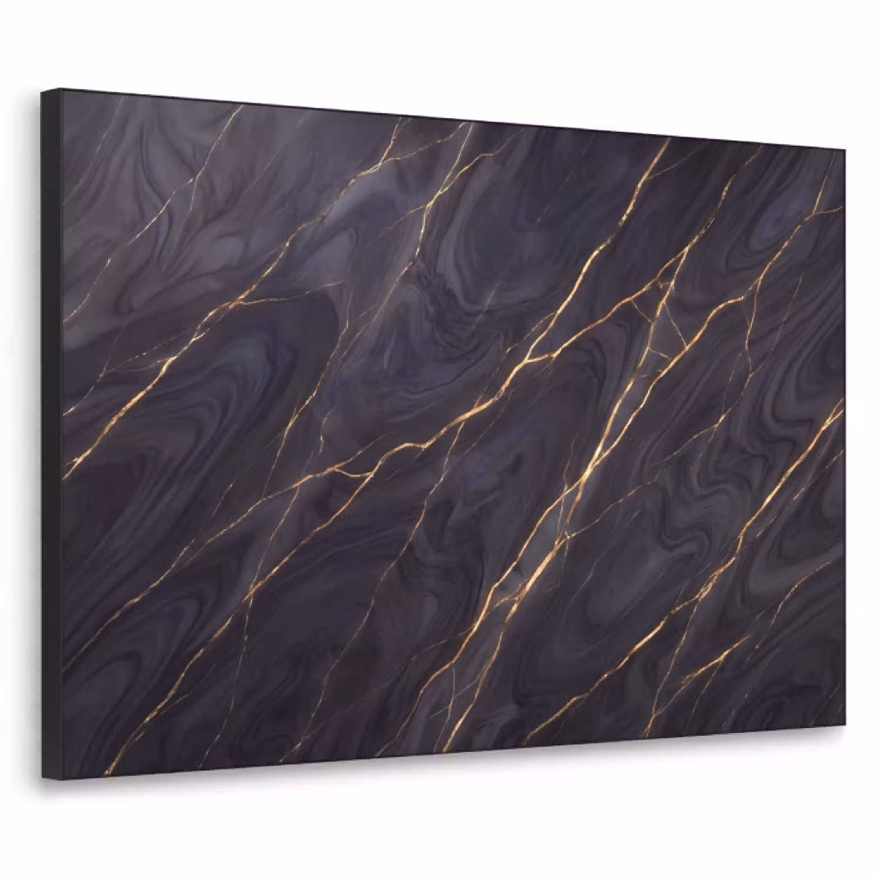 Marmer - Goudaders - Abstract - Modern - Zwart Textielframe zwart klein -3d