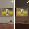 Lammetje - Gras - Bloemen - Geel Light Box met batterij (Wandlamp) middel -sfeer3