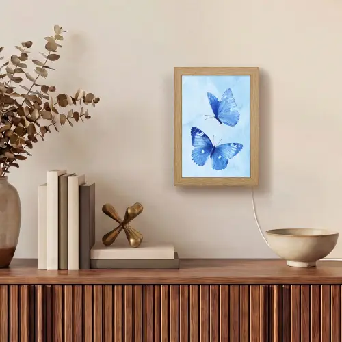 Vlinders - Sierlijk - Blauw Light Box met kabel (Tafellamp) klein -sfeer2