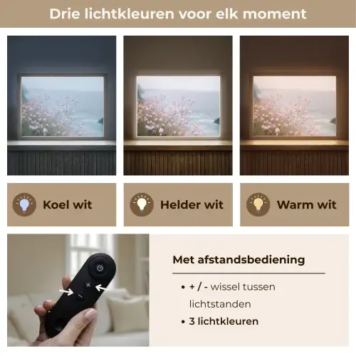 Klif - Bloemen - Zee - Roze Light Box met batterij (Wandlamp) middel -USP_lichtkleurNL