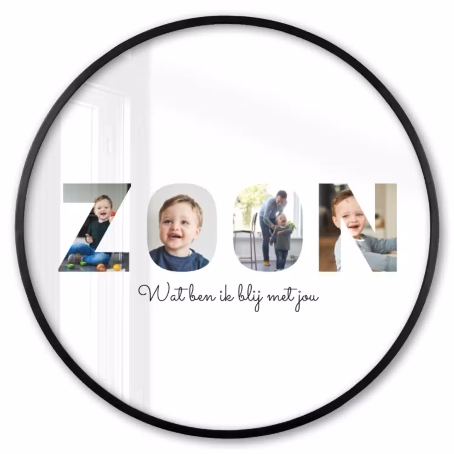 Gepersonaliseerde ronde fotolijst - Zoon - Lettercollage