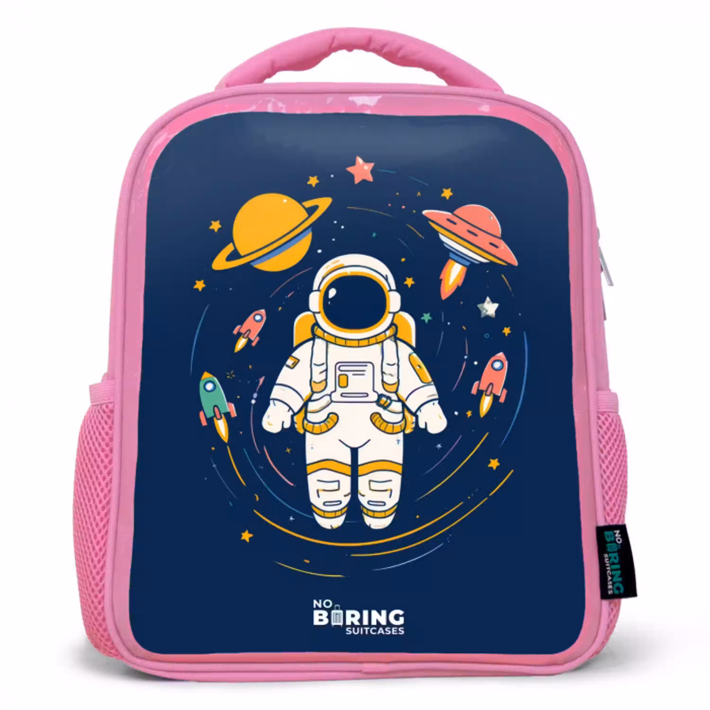 Astronaut - Planeet - Sterren - Raket Kinderrugzak - Roze middel -3d