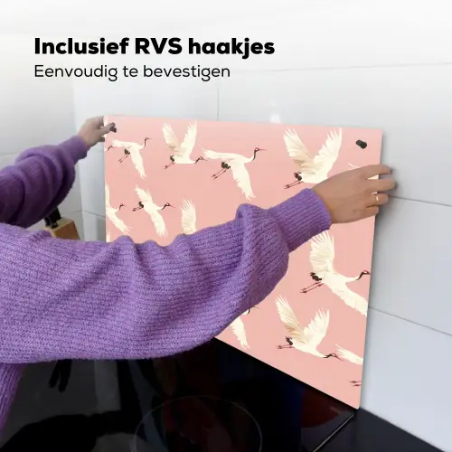 Modern - Kraanvogels - Roze Inductie beschemer met haakjes klein 777 -ky-ophangen-nl