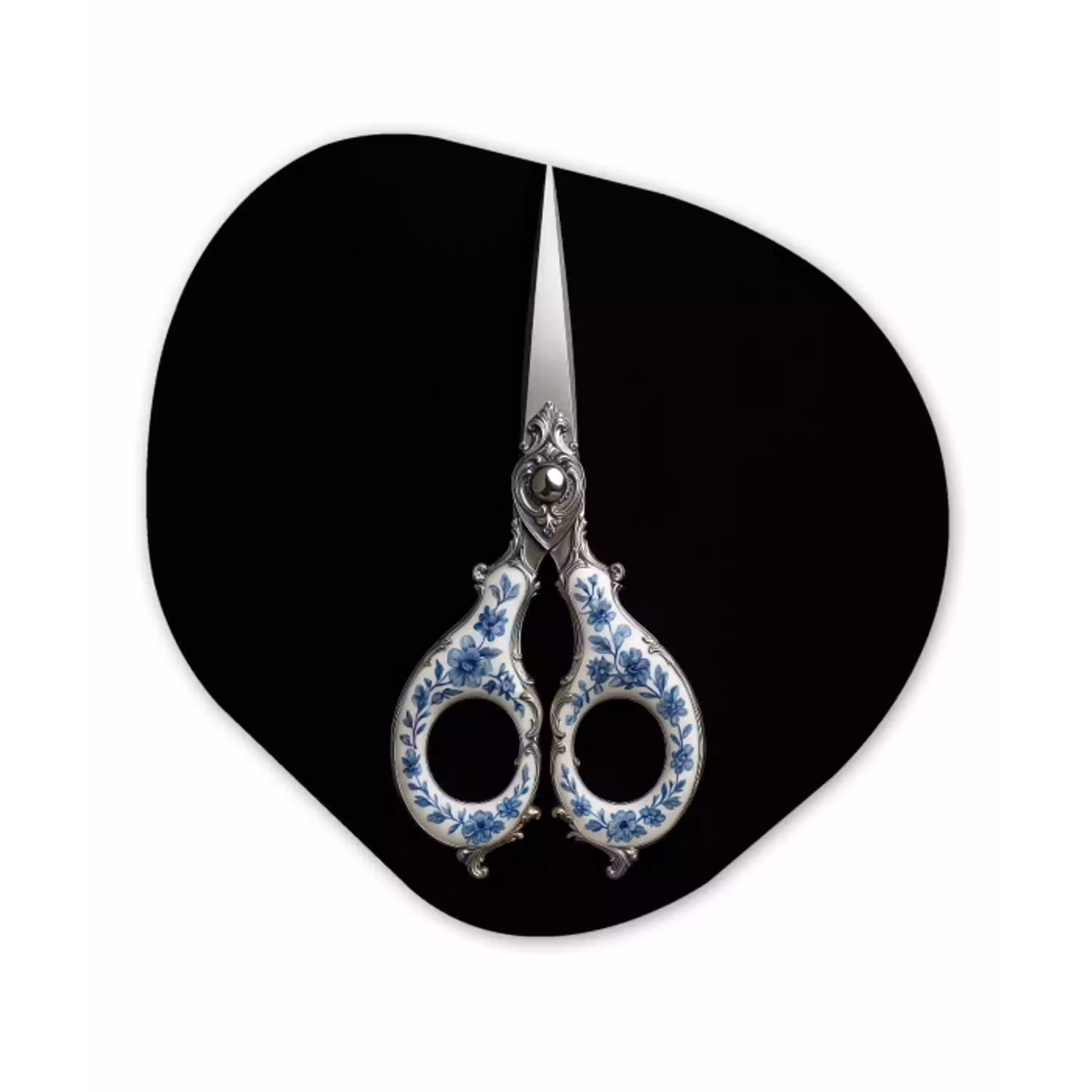 Schaar - Delfts blauw - Zwart Wandcirkel Organisch Forex 3mm klein -3d