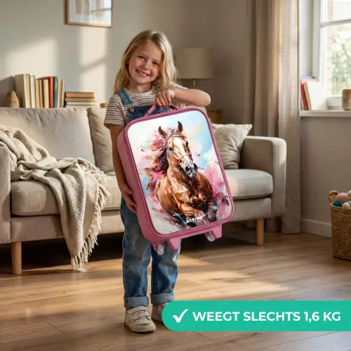 Galopperend paard met kleurrijke achtergrond Kinderkoffer - Roze klein -sfeer2_NL