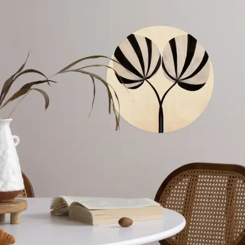 Bladeren - Gestreept - Stengel - Beige Wandcirkel behangsticker klein -sfeer3