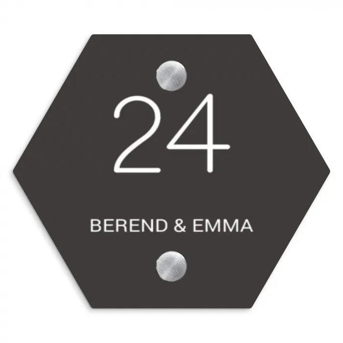 Donkergrijs - Klassiek Naambord Hexagon klein -3d