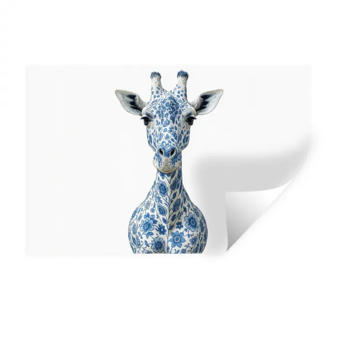 Giraffe - Delfts blauw - Dieren - Minimalistisch Muursticker klein -3d